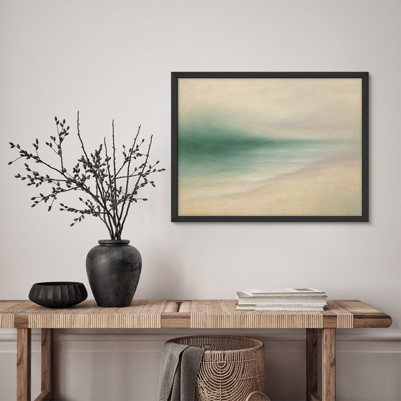 «Pastel Shoreline», reproduction d'art mural encadrée, paysage marin côtier doux dans des tons neutres apaisants, Naturel