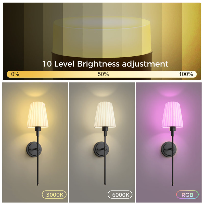 25in Battery Operated RGB Remote Wall Sconce Tradictional/Classical With Timing & Dimming, Matte Black