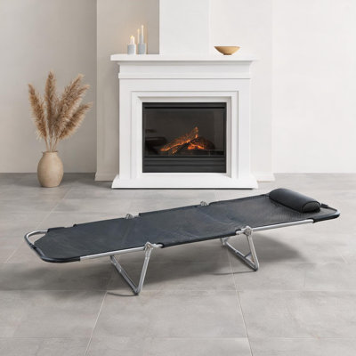 Chaise de plage 22 x 71,7 x 11 po avec design ajustable, en acier noir et argent et tissu en mesh