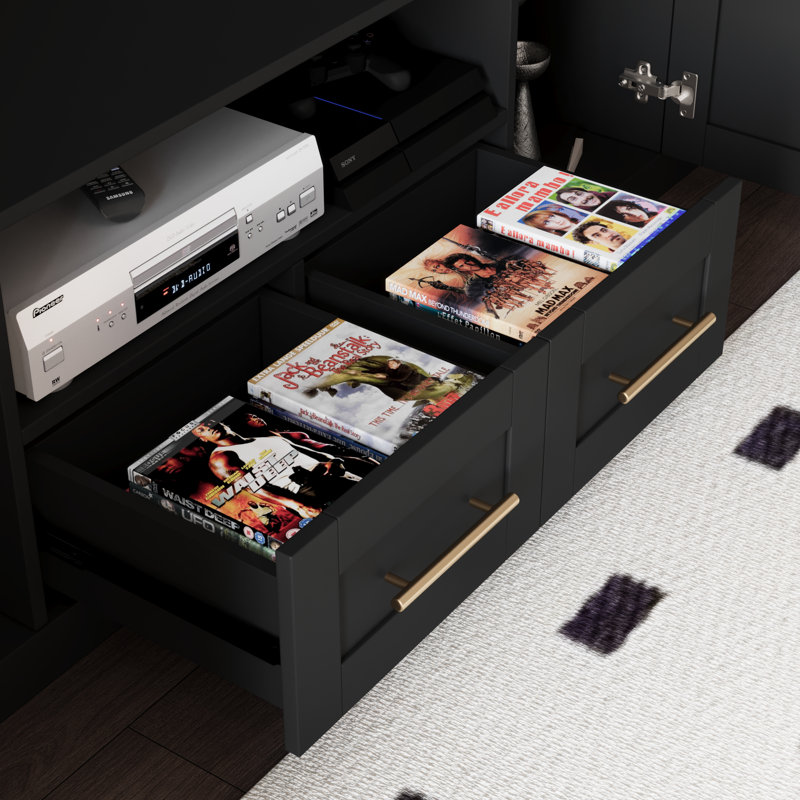 Meuble télé 4 pièces avec lumières à DEL pour téléviseur de 70 po ou moins, grand meuble audio-vidéo avec tablettes, Noir