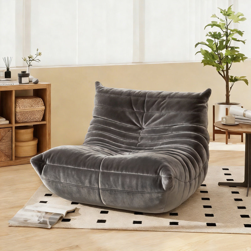 Boneless Armless Lazy Sofa Bean Bag Floor Chair - Soft Dutch Velvet Upholstery - Fun Design for Living Room, Light Gray
