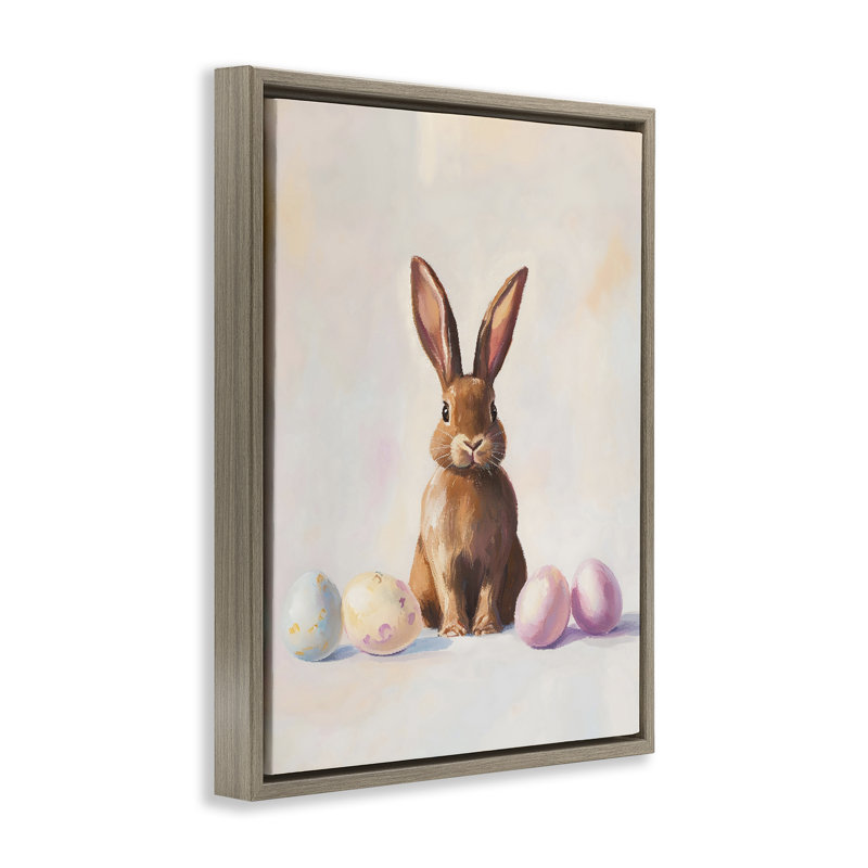 Lapin de Pâques avec cadre flottant œufs pastel, design par The Prints Vibe, 21 x 17, Montalcino Elm Floater Framed