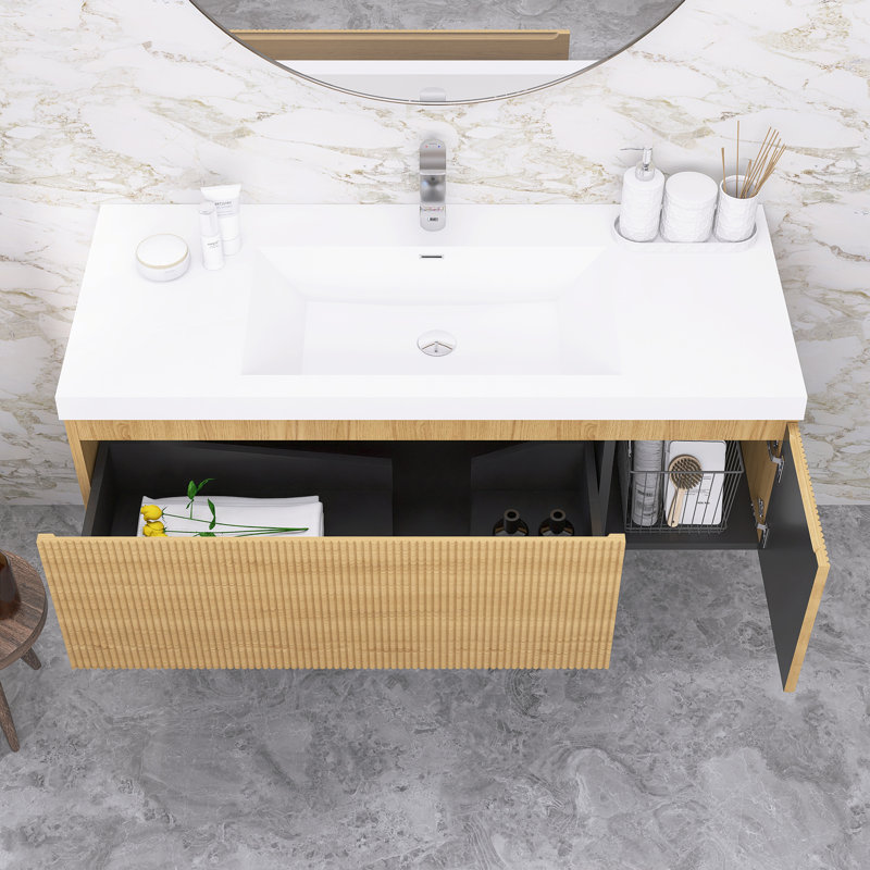 Meuble-lavabo moderne à rayures avec lavabo simple