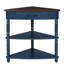 Petite table de coin triangulaire de 33,8 po avec 3 pieds en bois massif, bleu marine et plateau, idéal pour les couloirs de chambre à coucher, assemblage rapide, espaces de sécurité aux bords arrondis, long, fini, coupes de rangement,