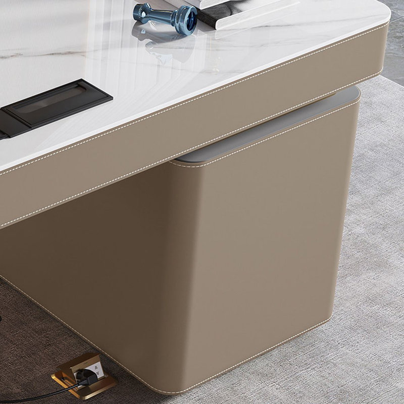 Bureau blanc / kaki + fritté rectangulaire doré + bois manufacturé + acier inoxydable avec bureau à 6 tiroirs