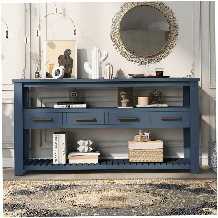 Eileen 62.2'' Console Table, Storage Sofa Table with Drawers and Shelves Wildon Home Color: Black