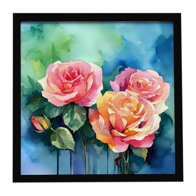 New York Roses in Watercolor Framed Metal Print