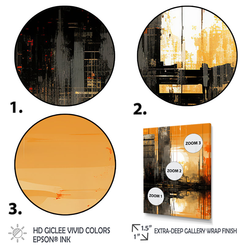 «Abstract Cityscape Sunset», reproduction d'art murale abstraite, Cadre flottant noir, H 20 po x l 12 po x P 1 po