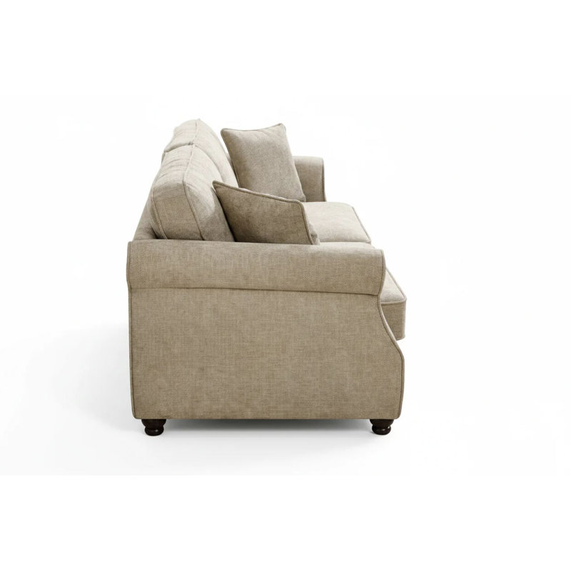 Baldemar 3 Seater Chenille Sofa, Beige, 2
