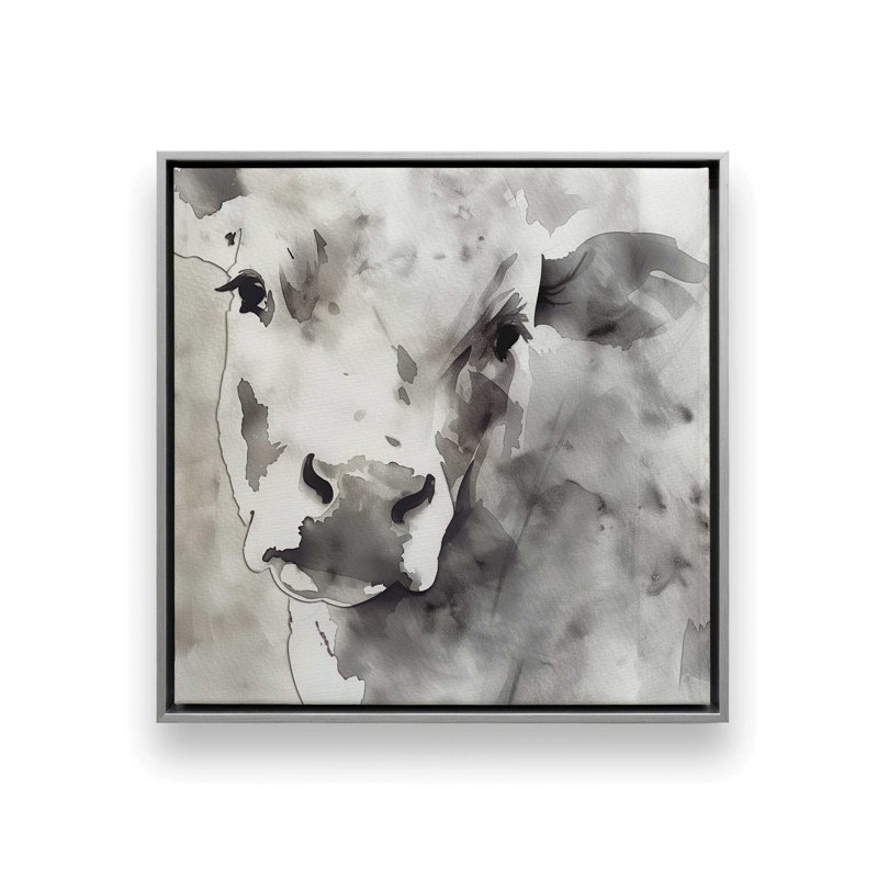 Impression abstraite monochrome sur toile I, H 12,75 po x l 12,75 po x P 1,75 po, Encadrement argenté