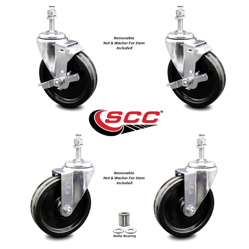 10MM Threaded Stem Caster Set 2 Brakes SCC