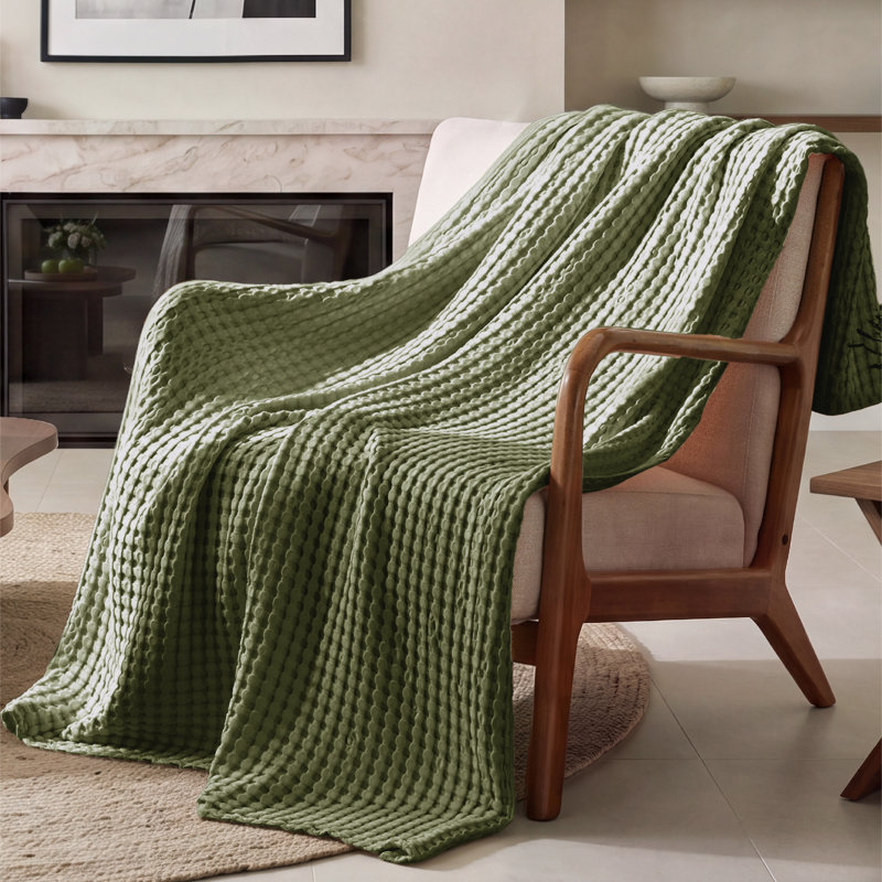 Couverture gaufrée Bedsure en coton et rayonne de bambou, légère et respirante pour un confort toute l'année, Mousse d'hiver