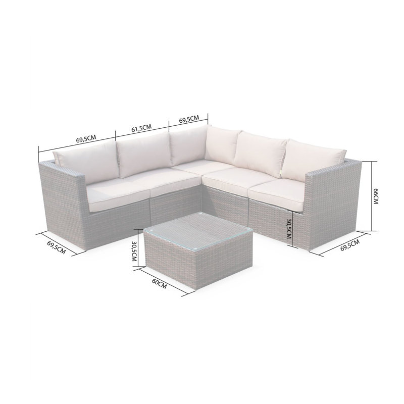 5-Seater Rattan Garden Furniture Sofa Set Table, Brown, Brown
