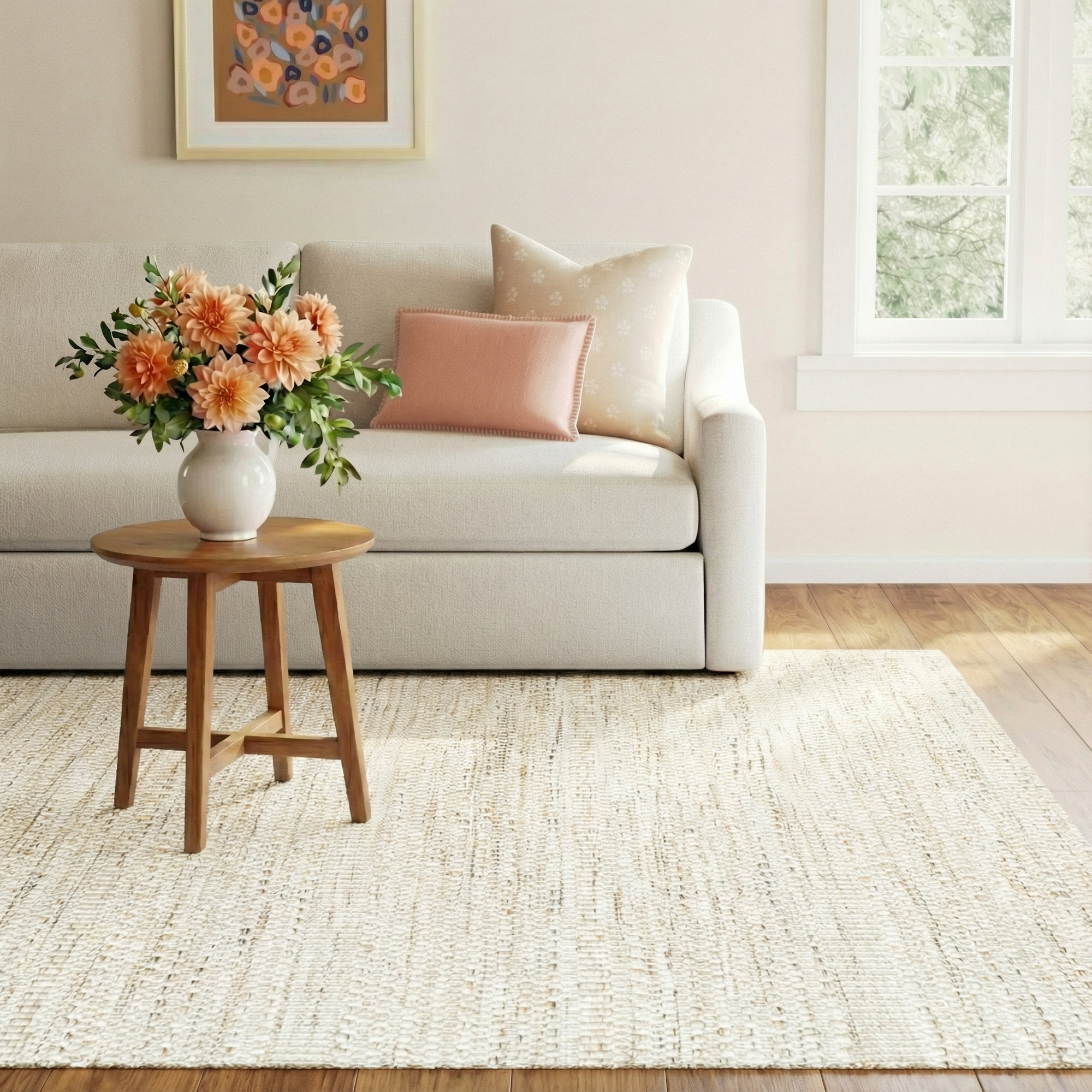 Lavande Wool Area Rug in Beige, Rectangle 8' x 10'