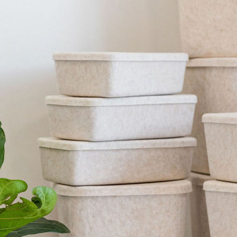 Sculpted Felt Storage Bin - Long with Lid, Beige