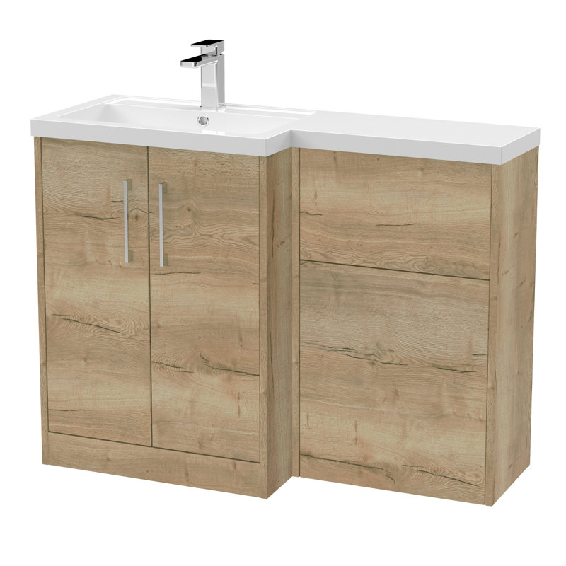 Hudson Reed Juno Autumn Oak 1100mm x 390mm Combination Unit & Polymarble Basin Left Hand, Autumn Oak