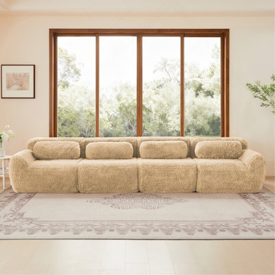 Tissu moelleux doux et moelleux de 149 po, canapé désossé, conception ergonomique en éponge haute densité 32D, emballage sous vide à compression complète, connexion à boucle libre pour chambre à coucher, bureau, cinéma maison, chocolat