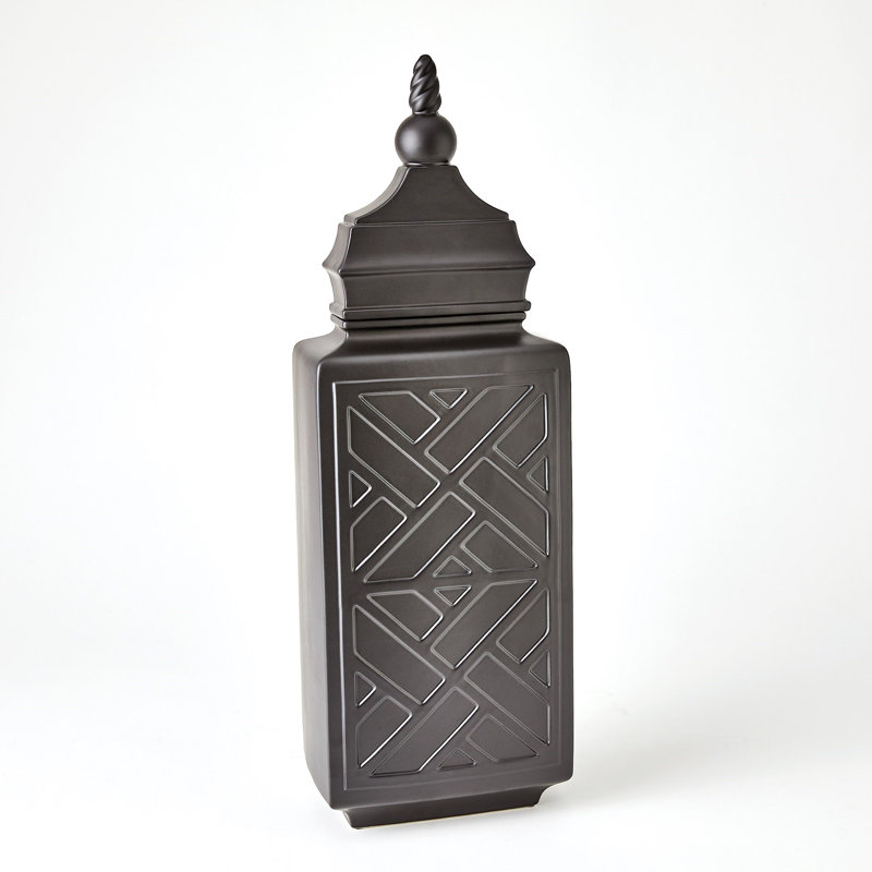 Pot en céramique Chinoiserie, Noir mat, H 30 po x l 10,5 po x P 6 po