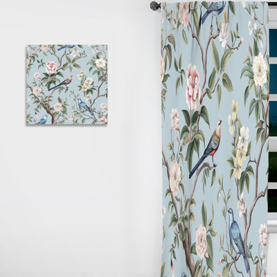 Chinoiserie avec oiseaux et pivoines - rideau traditionnel obscurcissant - 1 panneau