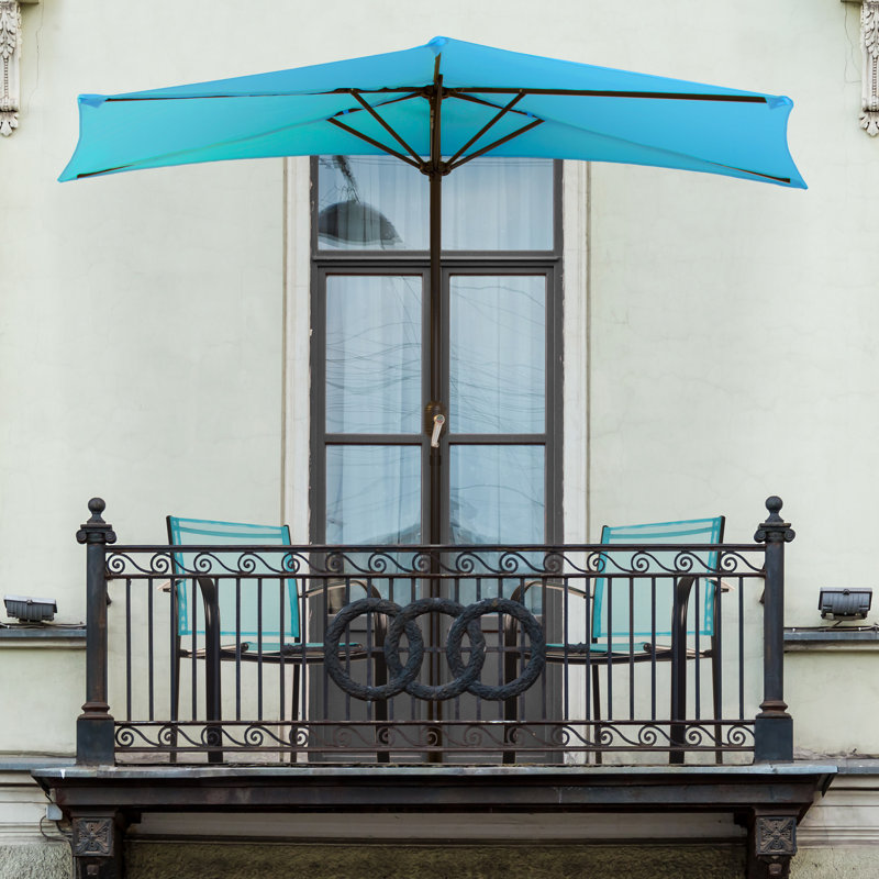 Brilliant Blue Half Round Aluminum Patio Umbrella with Easy Crank