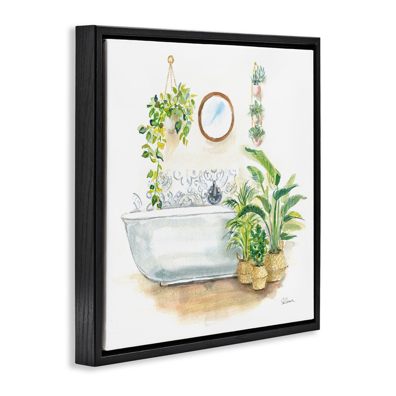 «Serene Bathroom Interior» par Sue Schlabach, Cadre flottant noir de jais, H 18 po x l 18 po x P 1,7 po