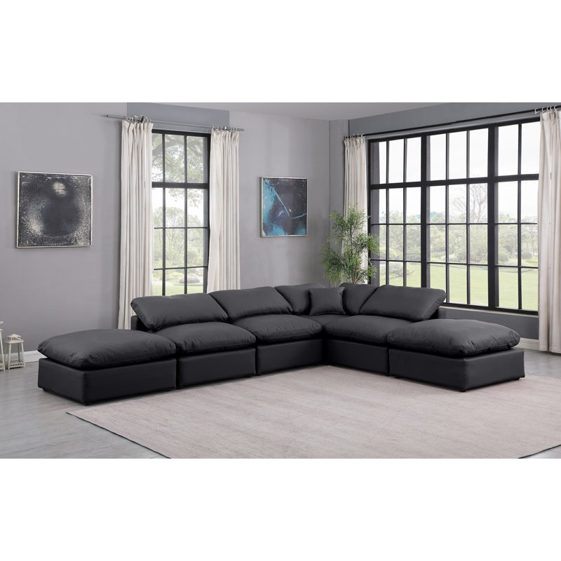 Canapé modulaire en similicuir 6 pièces Itala, Cuir végétalien noir