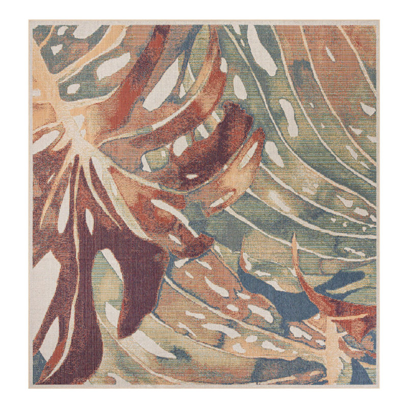 Tinesford Abstract Indoor / Outdoor Rug, Square 10'