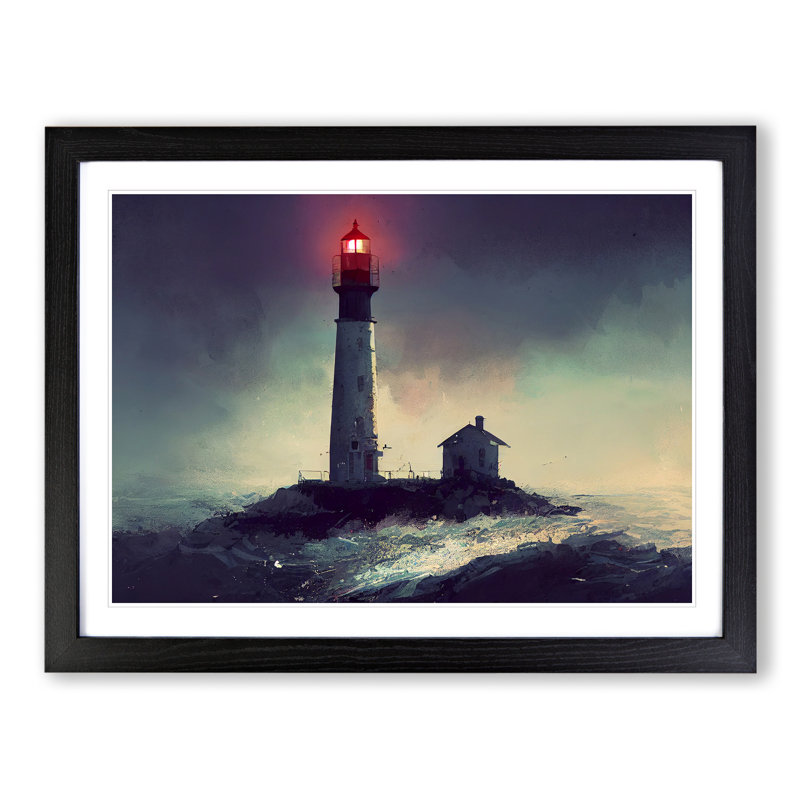 XH1022-9590X Victorious Lighthouse - Single Picture Frame Painting, Black, 46cm H x 64cm W x 2cm D