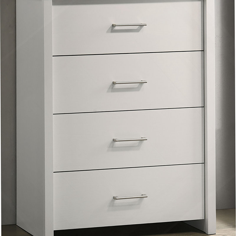 Commode 4 tiroirs avec poignées en métal, Blanc