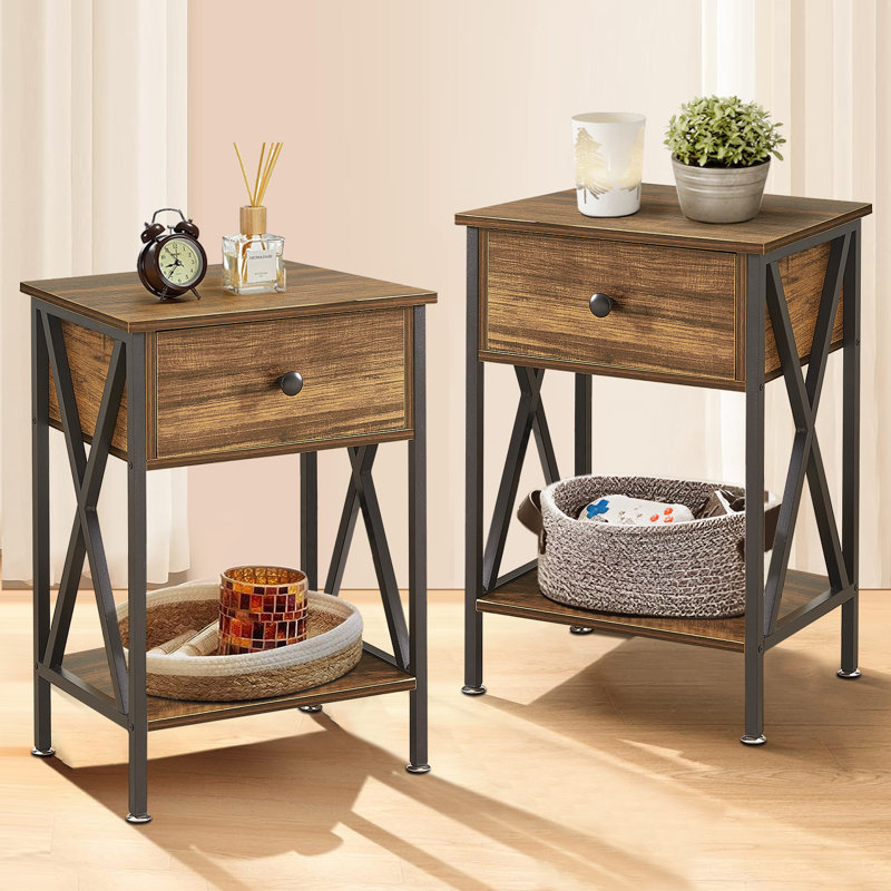 Roberson 1 Drawer Bedside Table, Brown