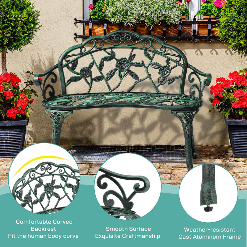 Cast Aluminium Garden Bench, Copper Green