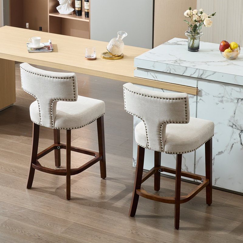 Ensemble de 2 tabourets de bar Mid-Century, Beige