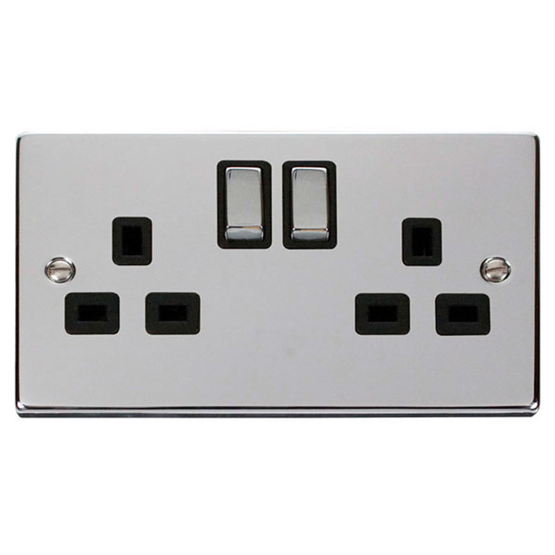 Polished Chrome 2 Gang 13A DP Ingot Twin Double Switched Plug Socket