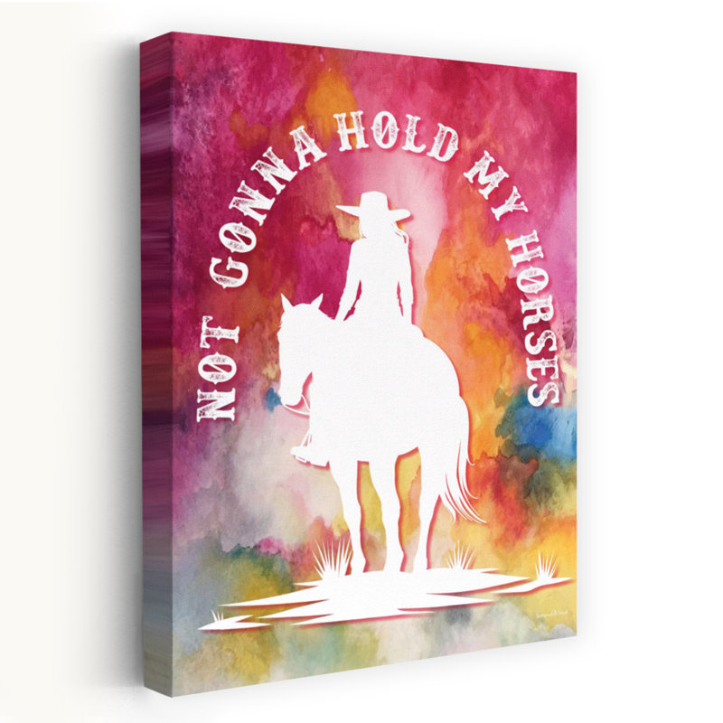 «Not Gonna Hold My Horses II» - art contemporain à l'aquarelle, H 40 po x l 60 po