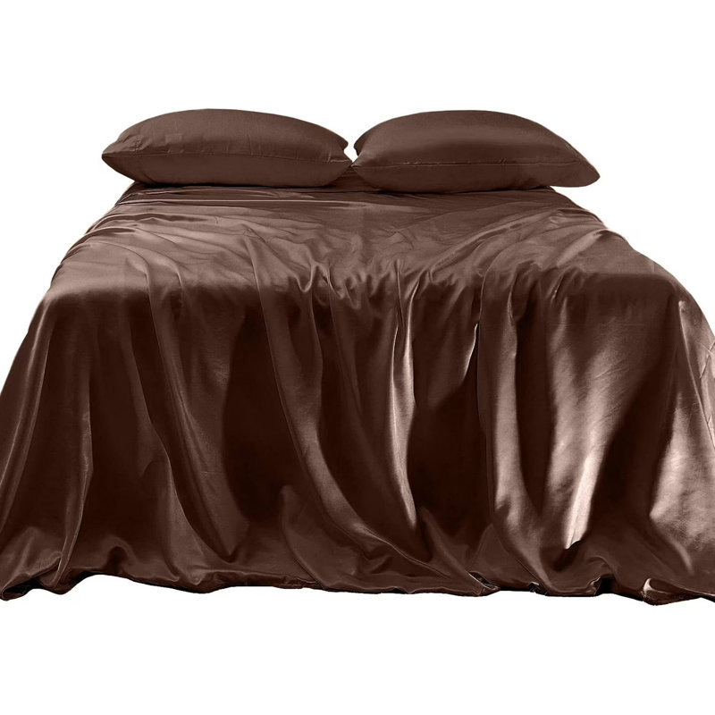Elegant Comfort Luxurious 4-Piece Silky Satin Sheet Set, Skin And Hair Friendly, Wrinkle, Fade, Stain Resistant With Deep Pockets Fitted Sheet, Cooling Soft Satin Sheet Set
