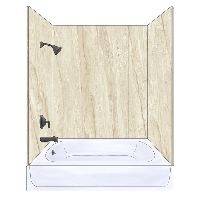Polymarm 72" W 60" H 33" D Three Wall Composite Tub Wall Panel Surround - 72" Backwall with Seam, Diana Reale