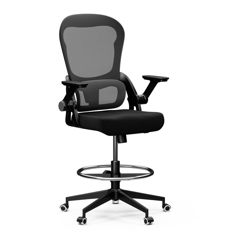 Mikaella Ergonomic Drafting Chair, Black, Black