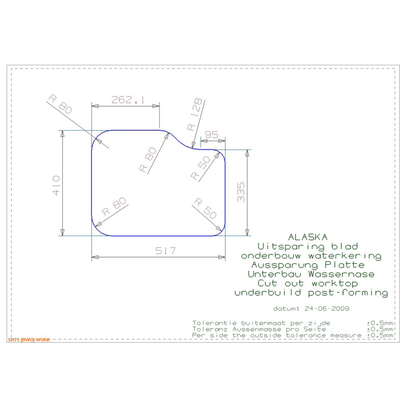 57cm x 47cm Undermount Kitchen Sink with Waste Outlet