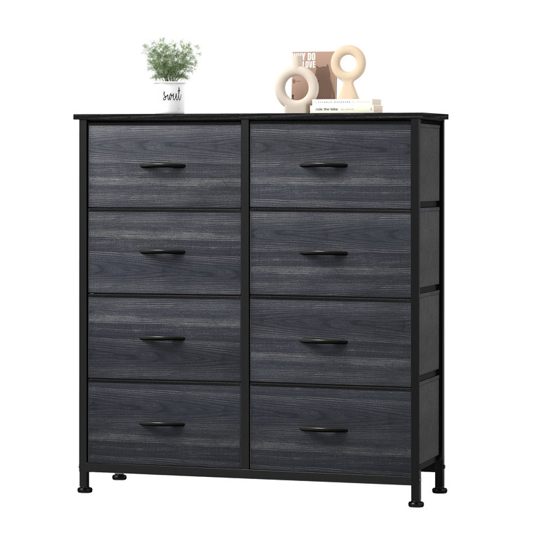 Commode 8 tiroirs en tissu avec plateau en bois et structure en acier - Organisateur de rangement moderne pour chambre à coucher, placard ou salon