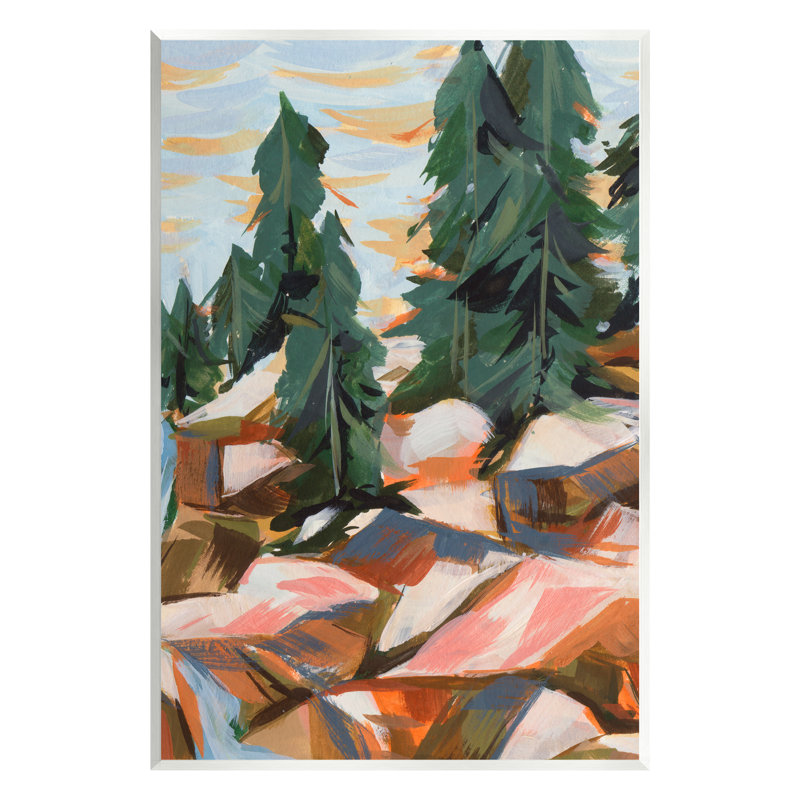 Abstrait géométrique paysage cascade, art mural sur toile flottante par Melissa Wang, H 19 po x l 13 po x P 0,5 po, Bois