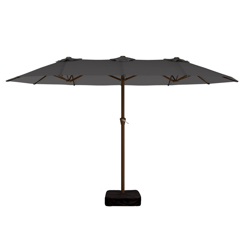 Parasol de patio à double face 15 pi x 9 pi avec base pour piscine de jardin, Gris