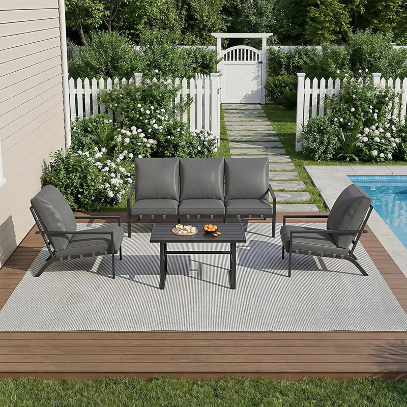 Aluminum Patio Furniture Set 5/4 Seats Outdoor Sectional Couch With Coffee Central Table Patio Conversation Setst