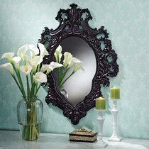 Hanning Bow Wall Mirror Arched Shape Oblong Wooden Floral and Bow