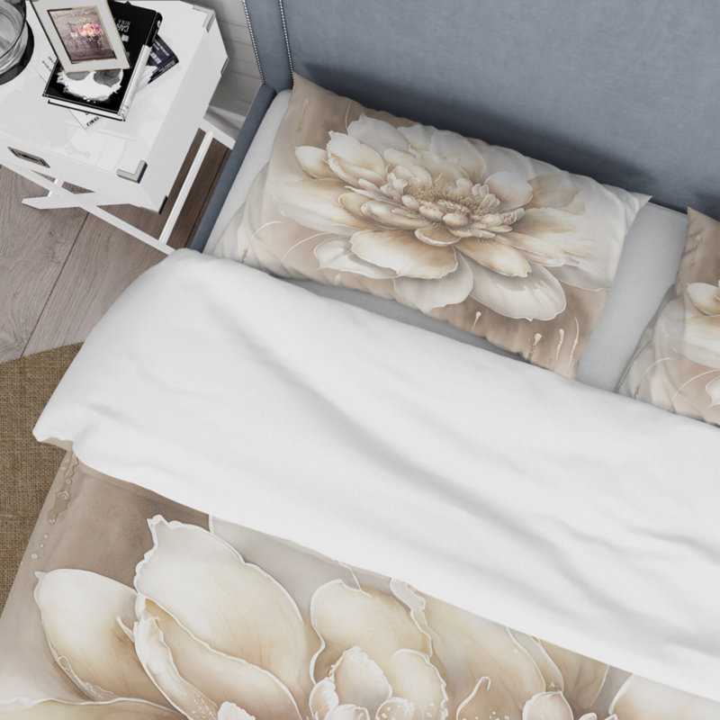 Simple fleur beige II - ensemble de housse de couette floral - microfibre de polyester