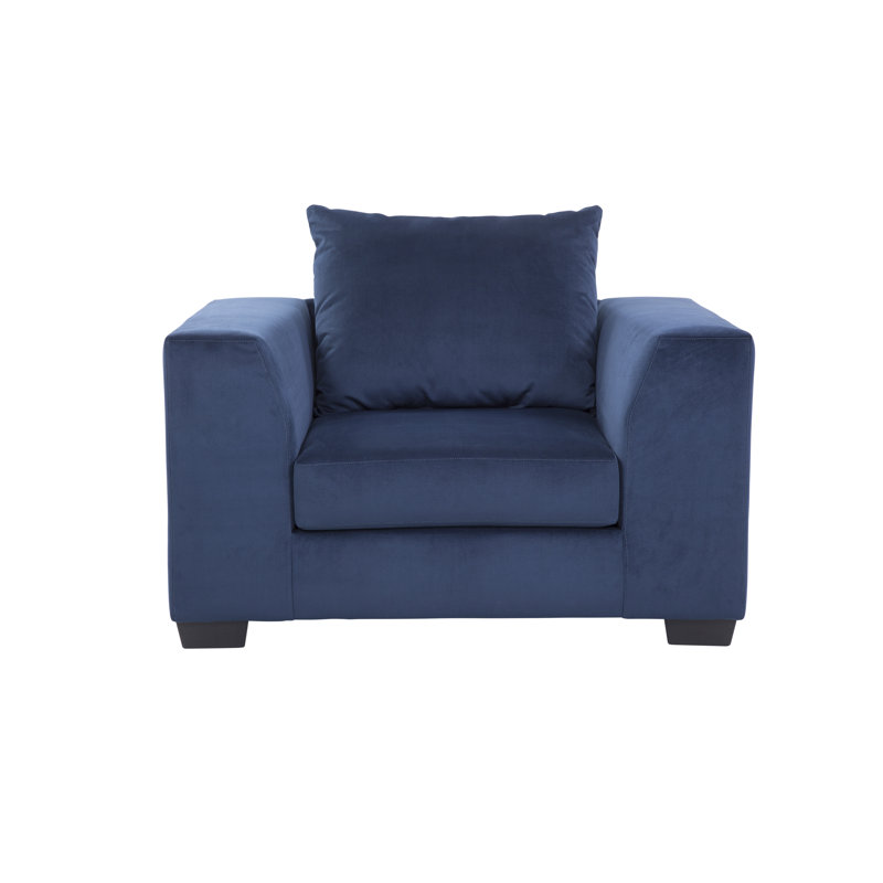 Blue Microfiber Oversized Accent Chair with Wood Legs