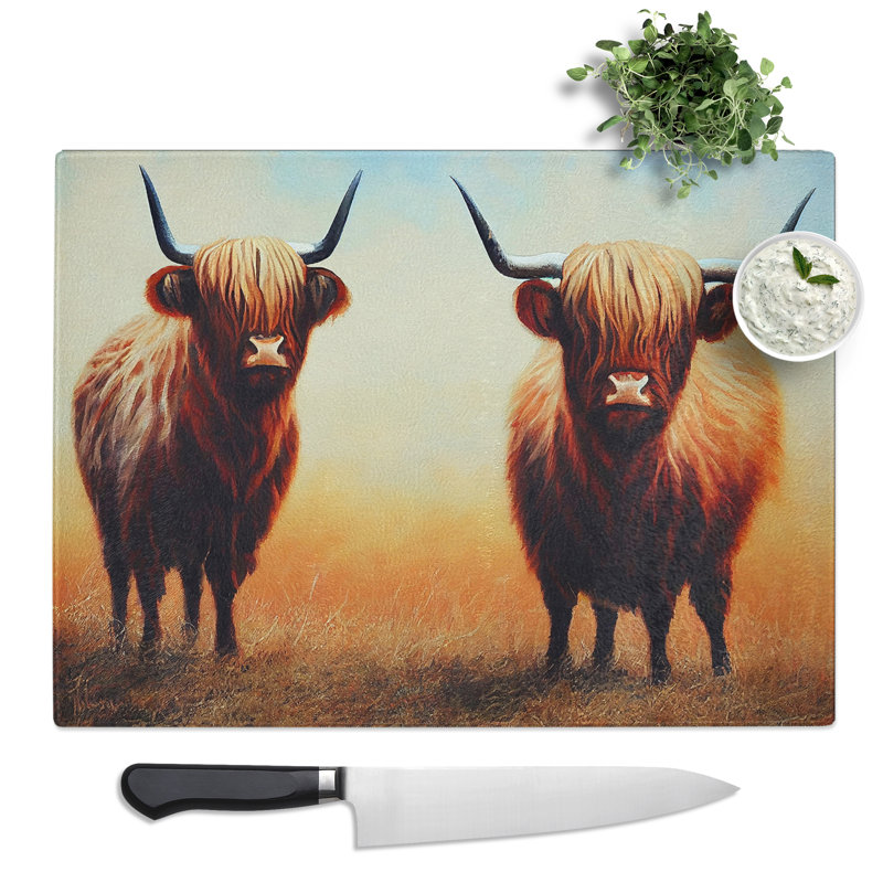 Two Highland Cows Vol.1  Glass Chopping Board