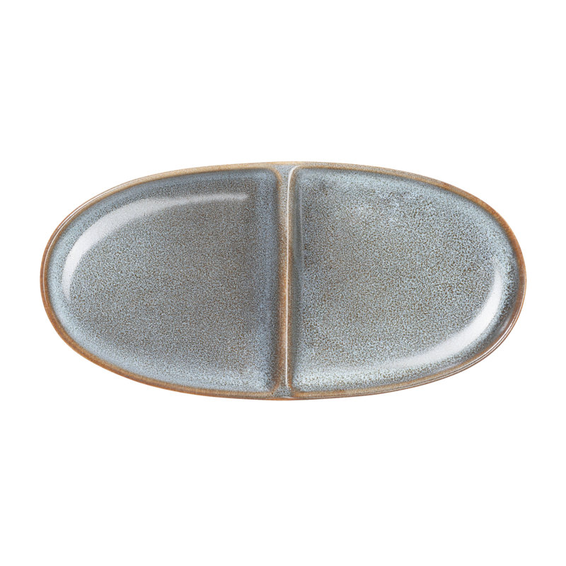 ASA Selection aperitif plate, 2-part oval denim, stoneware, 20 x 10cm, Blue / White / Grey