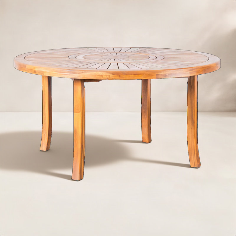 Dani Solid Wood Round Patio Table with Built-In Lazy Susan, 29.5" H x 59.1" W x 59.1" D