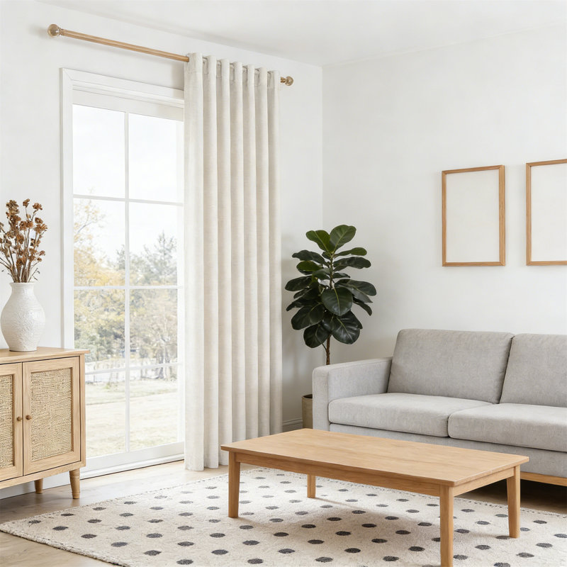 Ivory Cream Linen Blackout Curtain 72X96 Inches Extra Wide Thermal Rod Pocket For Large Window Living Room, Beige