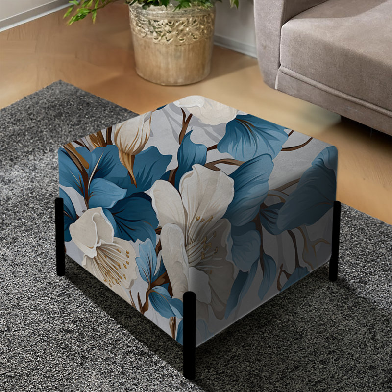 Blanc et bleu Bliss Floral I - repose-pieds carré floral